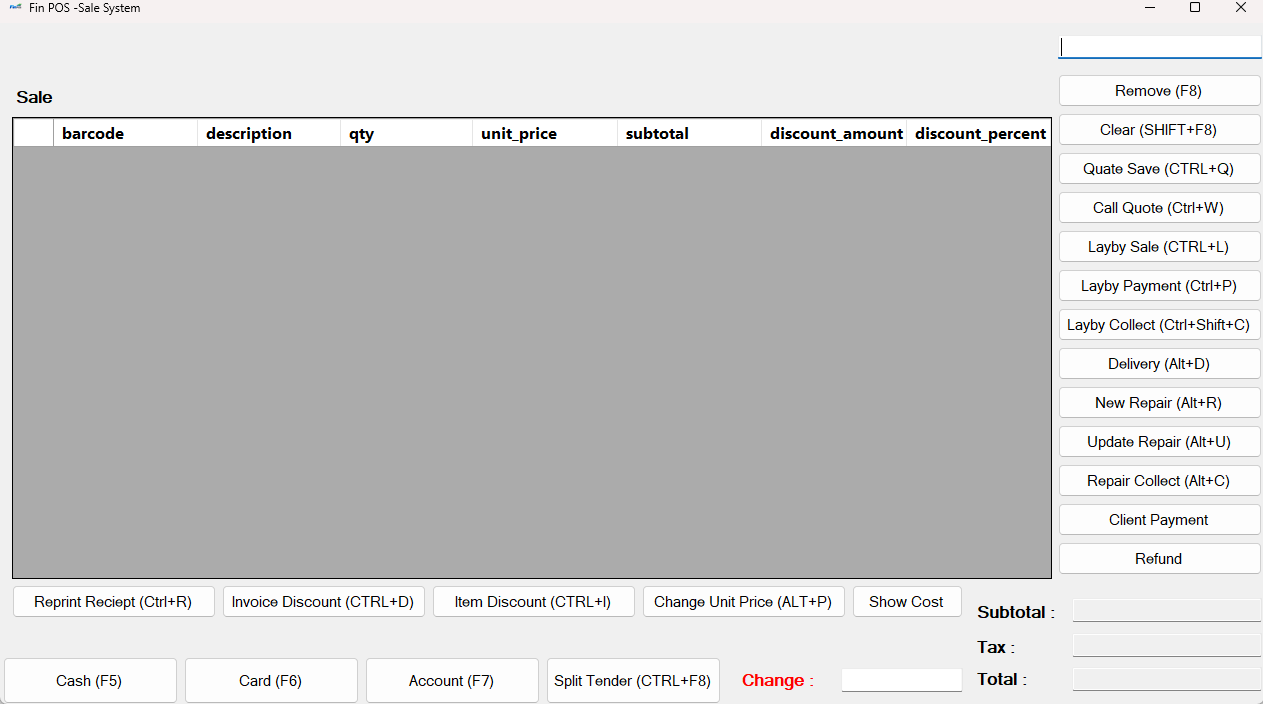 Sale system screenshot